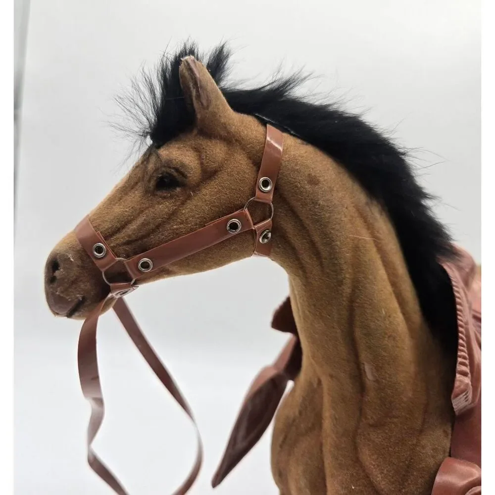 Flocked Horse Figure Brown Black w/ Saddle